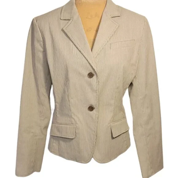 NWOT Anne Klein Corduroy Power Blazer Cuffed Sleeve Brown Tan Size 8 - Picture 7 of 13